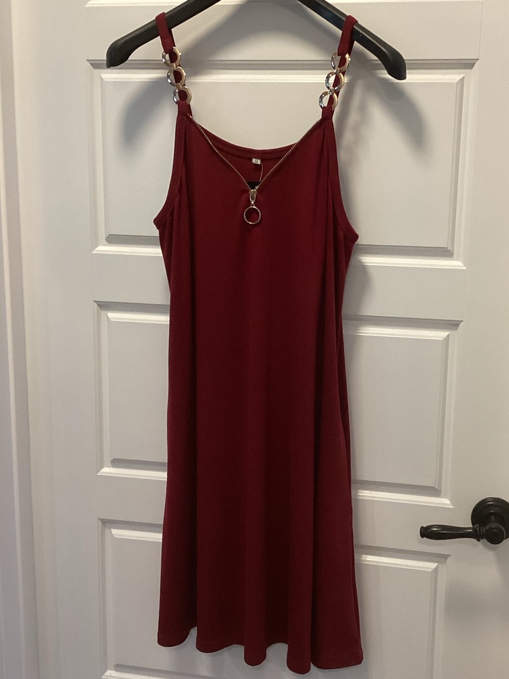 Burgundy Mini Slip Dress with Ring- Zipper Detail Spaghetti Straps